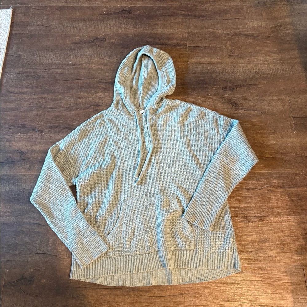 Green/Blue Aerie Waffle Knit Pull Over Hoodie